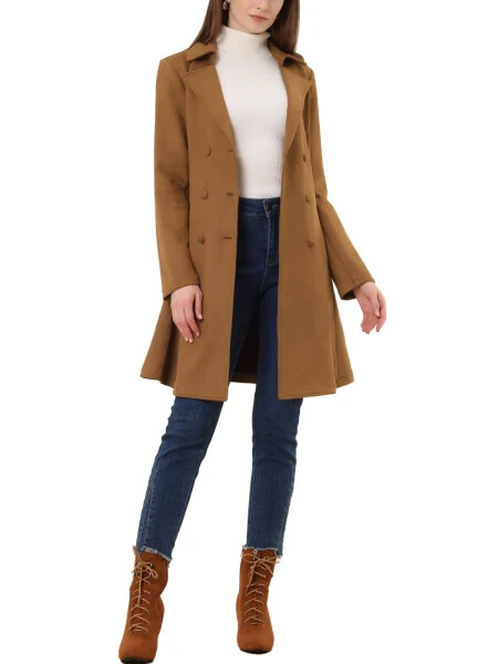 INSPIRE CHIC Women's Notched Lapel Double Breasted Elegant Winter Long Coat XS Brown- - INSPIRE CHIC (1)