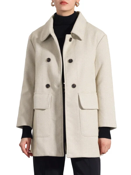 INSPIRE CHIC Women's Peter Pan Collar Coat Long Sleeve Double Breasted Classic Winter Outwear-BEIGE - INSPIRE CHIC