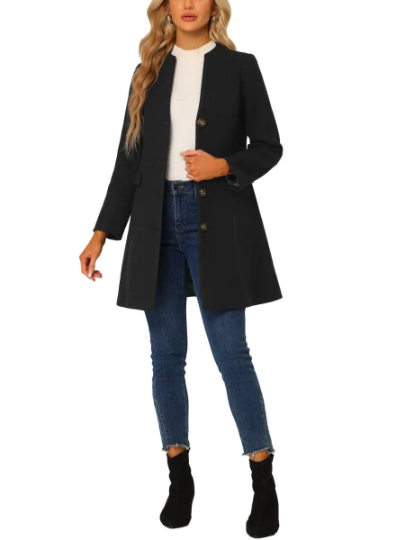 INSPIRE CHIC Women's Elegant Winter V Neck Long Sleeve Single Breasted Long Overcoat S Black- - INSPIRE CHIC (1)