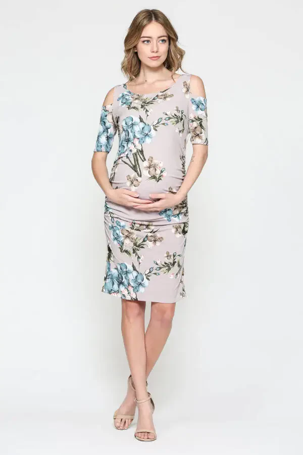 LaClef Women's Cold Shoulder Maternity Midi Dress - 5