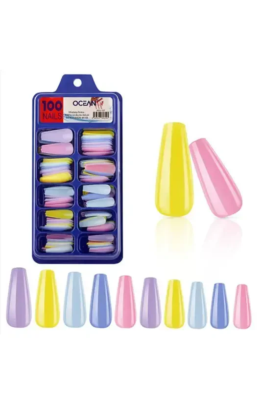 127 - 100's Boxed Ballerina False Nails - Colorful - OCEAN