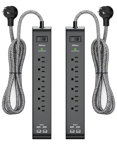 12FT uzunlikdagi tok tarmoqli kuchlanishdan himoyalovchi - 6 ta rozetka, 4 ta USB porti, og'ir yuk ko'taruvchi o'ralgan uzatma kabeli, yassi vilka, 900 dJoul, 15A kontaktni uzuvchi, uy ofisi uchun devorga o'rnatish (2 dona) - MIFASO