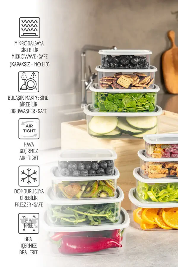 12'li Hava Geçirmez Saklama Kabı Seti Gri 3x(250-500-750-1200 ML)-Gri - 14