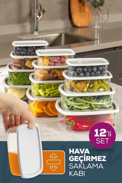 12'li Hava Geçirmez Saklama Kabı Seti Gri 3x(250-500-750-1200 ML)-Gri - VIENEV