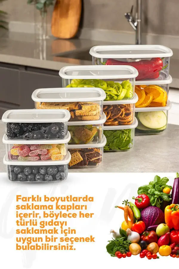 12'li Hava Geçirmez Saklama Kabı Seti Gri 3x(250-500-750-1200 ML)-Gri - 2