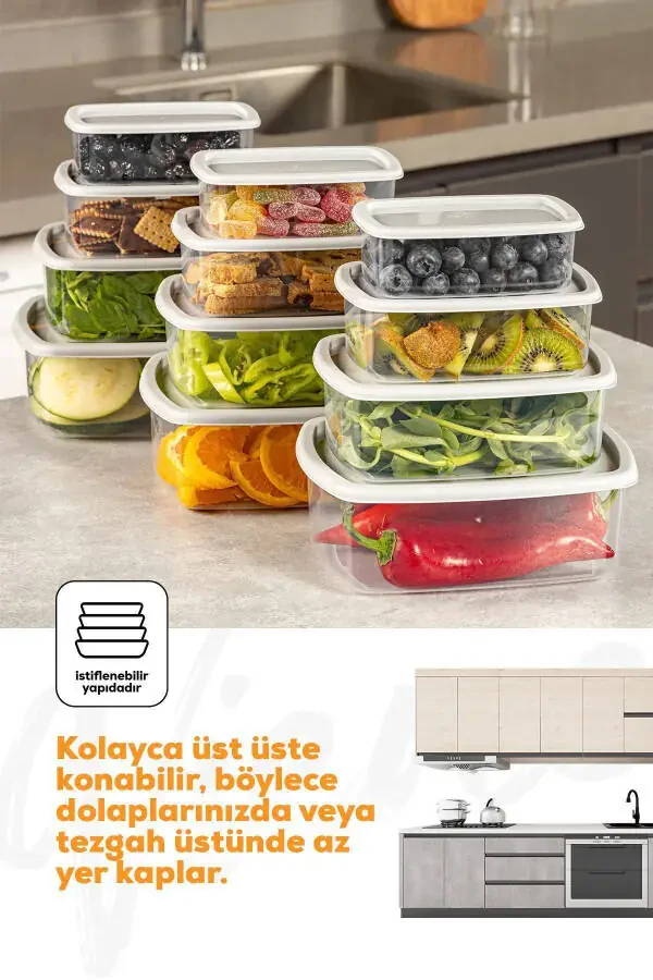 12'li Hava Geçirmez Saklama Kabı Seti Gri 3x(250-500-750-1200 ML)-Gri - 6