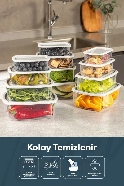 12'li Hava Geçirmez Saklama Kabı Seti Gri 3x(250-500-750-1200 ML)-Gri - 7