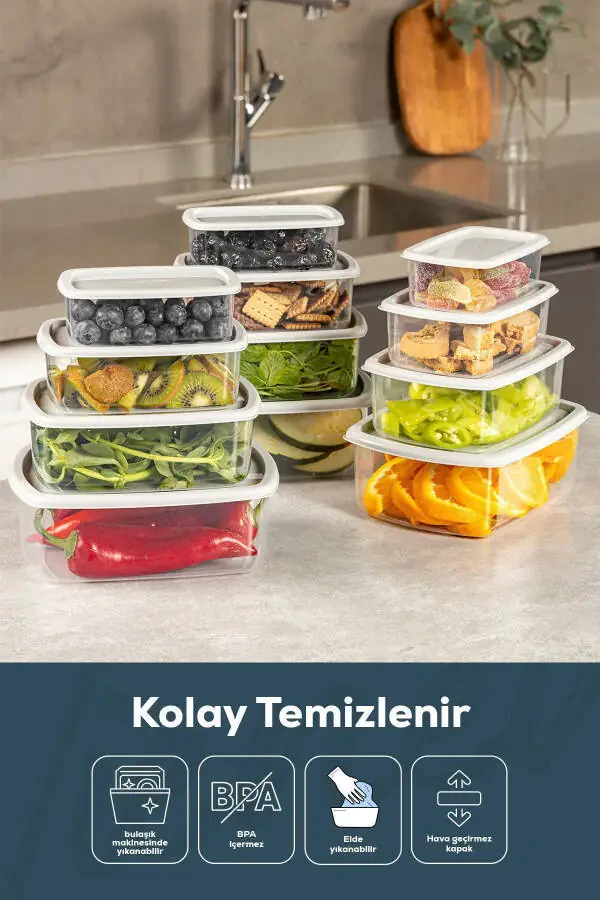 12'li Hava Geçirmez Saklama Kabı Seti Gri 3x(250-500-750-1200 ML)-Gri - 7