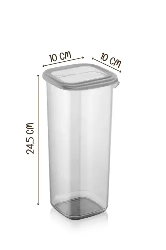 12'li Jumbo Boy Etiketli Square Kare Erzak Saklama Kabı Seti 1700 ml - Sert Kapak Büyük Kavanoz - Antrasit Siyah Şeffaf TK11 - 2