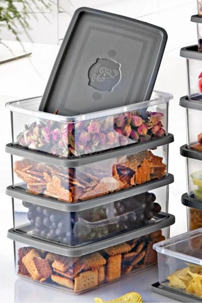 12'Li Set Dikdörtgen Mikrodalga & Difriz Uyumlu Trio Saklama Kabı X4 0,75 Lt/1 Lt/1,5 Lt - Modazone (1)