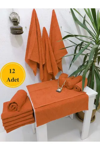 12'li Turuncu Kuaför Berber Havlusu 50x90 | Profesyonel Saç Kurutma Havlusu Ekonomik Set-Turuncu - 1