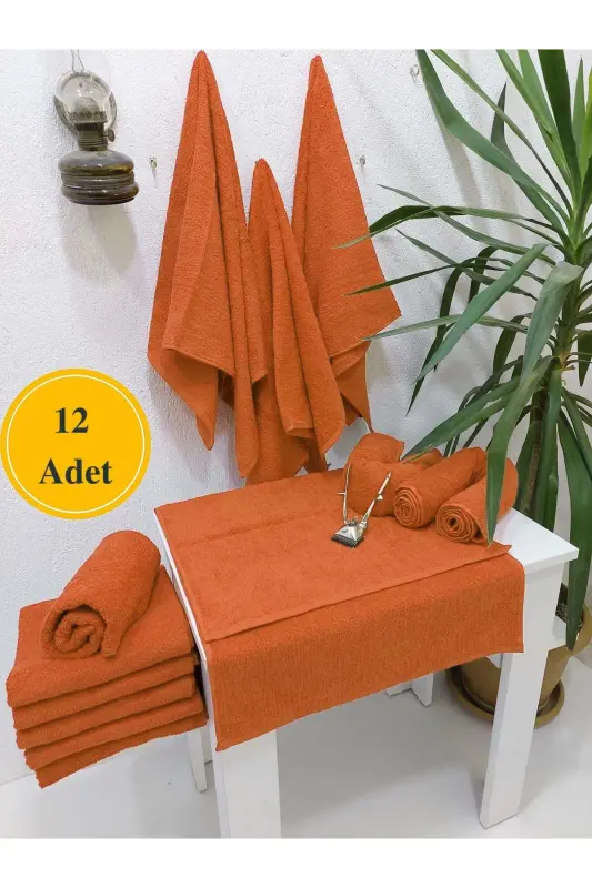 12'li Turuncu Kuaför Berber Havlusu 50x90 | Profesyonel Saç Kurutma Havlusu Ekonomik Set-Turuncu - 1