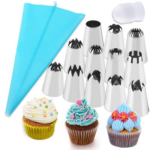 12PCS Large Piping Tips Set, Stainless Steel frosting tips with Reusable Pastry Bag, Cake Decorating Tips Set for DIY Pastry Dough, Cookie, Cupcake, Cake - 1