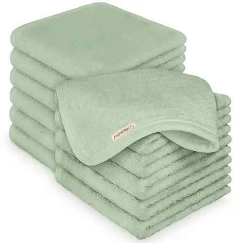 12pk Baby Washcloths, Soft Absorbent Washcloths for Face, Body (Pistachio) | Viscose from Bamboo Washcloths, Baby Towels, Newborn, Kids, Toddlers, Infant, Gentle on Sensitive Skin, 10x10, Reusable - 1