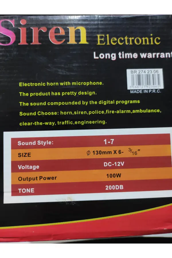 12V PROFESSIONAL ELECTRONIC SIREN WITH MEGAPHONE 3 SOUNDS 100W WIRELESS - 8