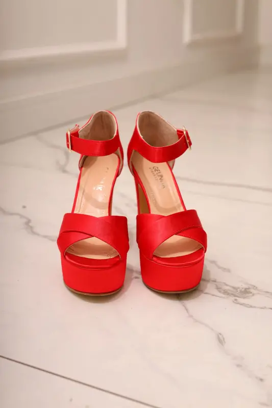 13 Cm Koşma Garantili Platform Topuklu Şık Abiye Ayakkabısı - kırmızı - 8