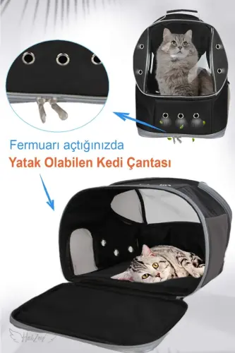 13 Hava Kanallı Kedi Taşıma Çantası Büyük Boy 13 Kg Kapasiteli Yatak Olabilen Çanta - siyah - 3