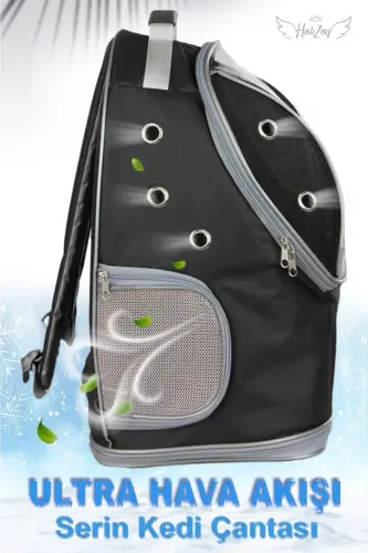 13 Hava Kanallı Kedi Taşıma Çantası Büyük Boy 13 Kg Kapasiteli Yatak Olabilen Çanta - siyah - 4