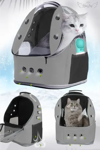 13 Hava Kanallı Kedi Taşıma Çantası Büyük Boy 13 Kg Kapasiteli Yatak Olabilen Çanta - gri - northern fashion (1)