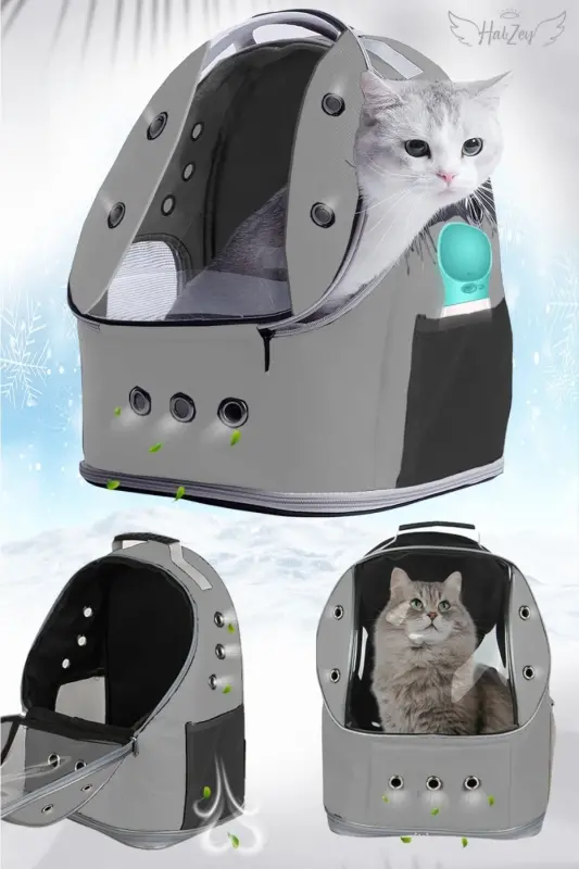 13 Hava Kanallı Kedi Taşıma Çantası Büyük Boy 13 Kg Kapasiteli Yatak Olabilen Çanta - gri - 2