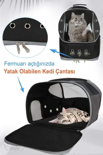 13 Hava Kanallı Kedi Taşıma Çantası Büyük Boy 13 Kg Kapasiteli Yatak Olabilen Çanta - gri - 4