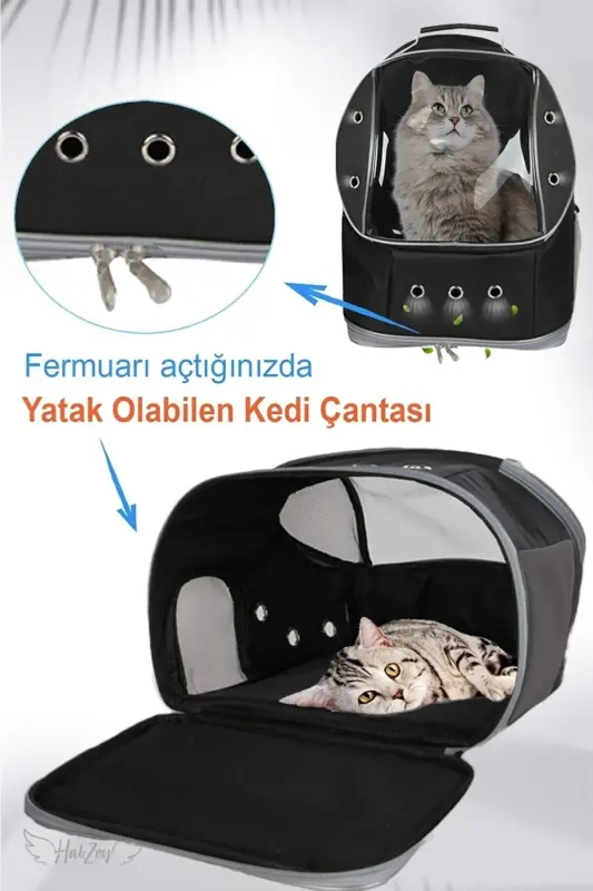 13 Hava Kanallı Kedi Taşıma Çantası Büyük Boy 13 Kg Kapasiteli Yatak Olabilen Çanta - gri - 4