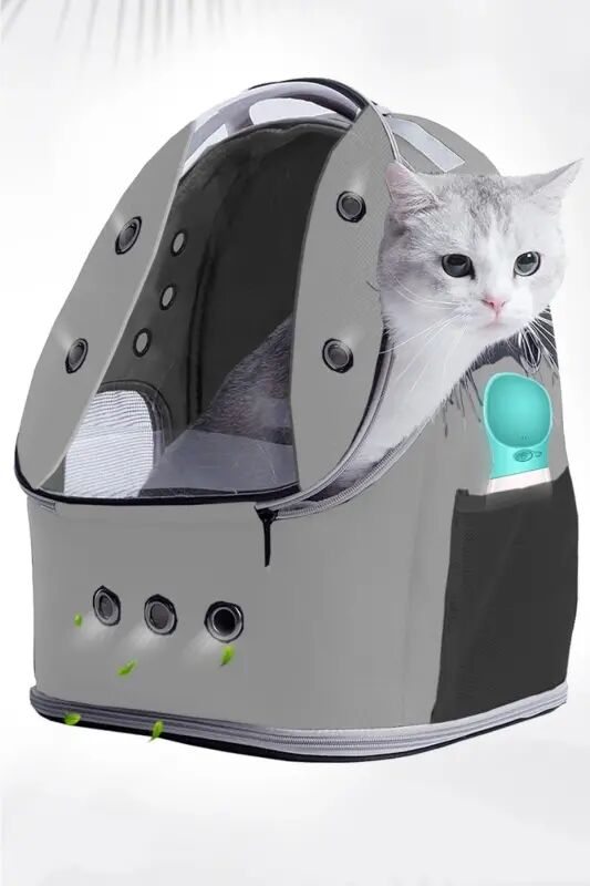 13 Hava Kanallı Kedi Taşıma Çantası Büyük Boy 13 Kg Kapasiteli Yatak Olabilen Çanta - gri - northern fashion
