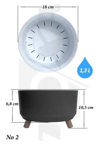 1,3 Litre 18cm Orbita Saksı Ayaklı Dellikli Süzgeçli Plastik Sukulent Menekşe Aranjman Saksısı - No2 ANTRASİT - TOXA (1)