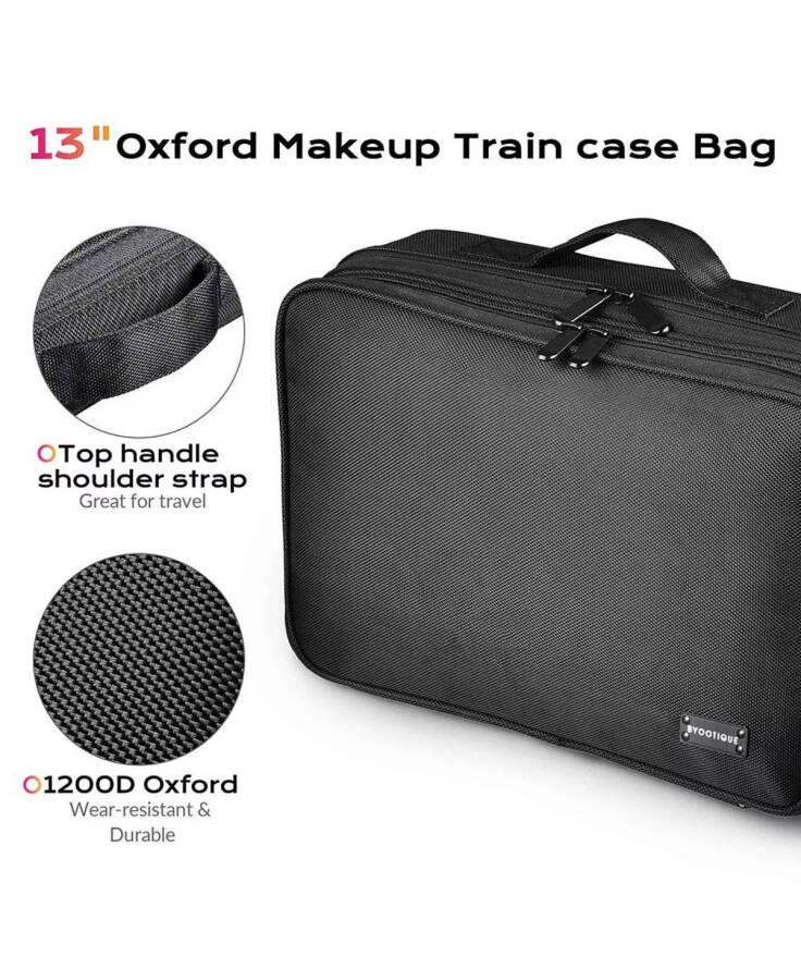 13'' Makeup Train Case Cosmetic Organized Bag Travel Storage Backpack Black - 3