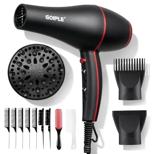 13Pcs Ionic Constant Temperature Hair Blow Dryer Kit - Lightweight, Low Noise, 1800W Professional Blowdryer Set for Women and Men 