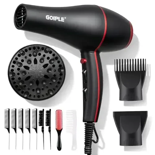 13Pcs Ionic Constant Temperature Hair Blow Dryer Kit - Lightweight, Low Noise, 1800W Professional Blowdryer Set for Women and Men - 1
