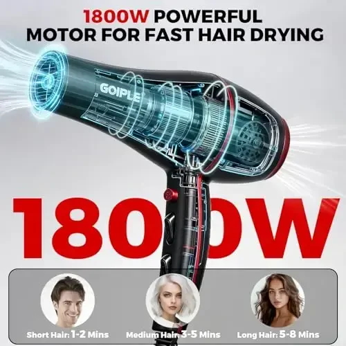 13Pcs Ionic Constant Temperature Hair Blow Dryer Kit - Lightweight, Low Noise, 1800W Professional Blowdryer Set for Women and Men - 3