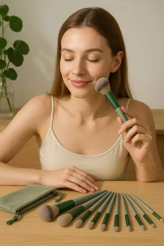 13 Piece Professional Makeup Brush Set (Green) - 1