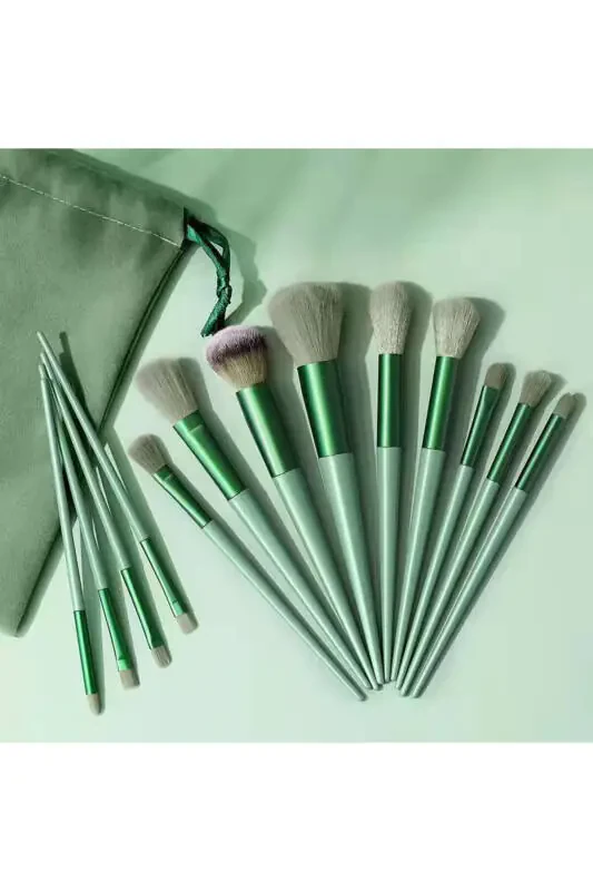 13 Piece Professional Makeup Brush Set (Green) - 3