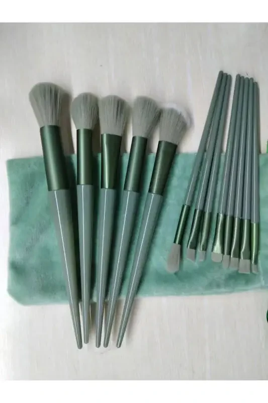 13 Piece Professional Makeup Brush Set (Green) - 4