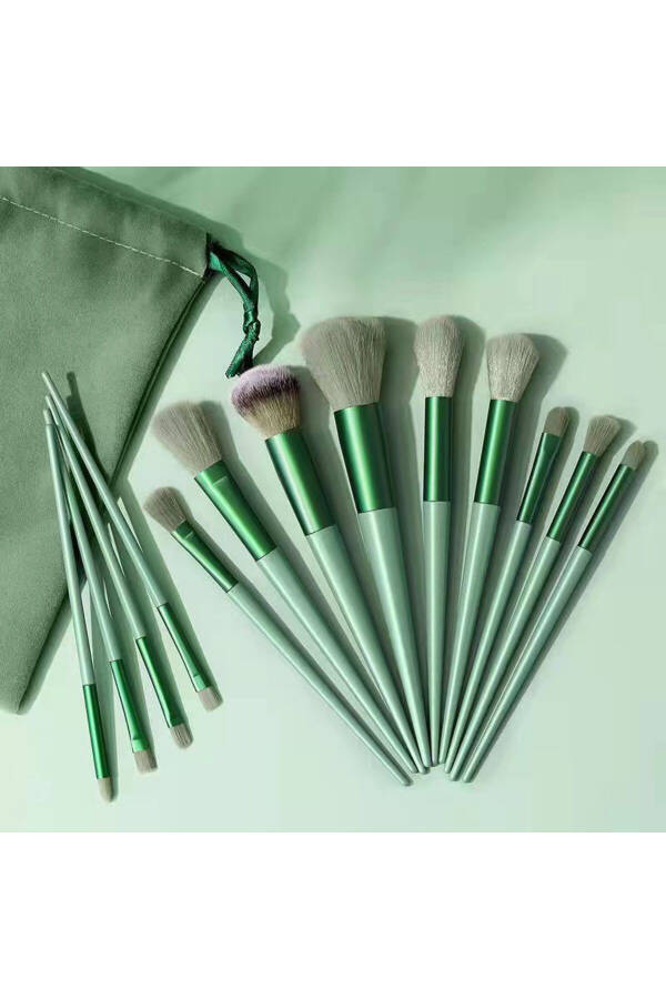 13 Piece Professional Makeup Brush Set (Green) - 1