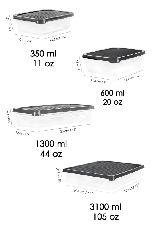 13-Piece Refrigerator Organizer Microwave and Freezer Safe Storage Container 1x2400ml-2x1170-2x1200ml-8x600ml - 5