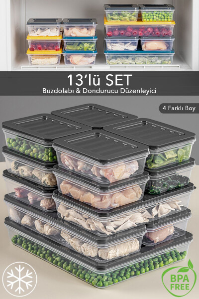 13-Piece Refrigerator Organizer Microwave and Freezer Safe Storage Container 1x2400ml-2x1170-2x1200ml-8x600ml - 1