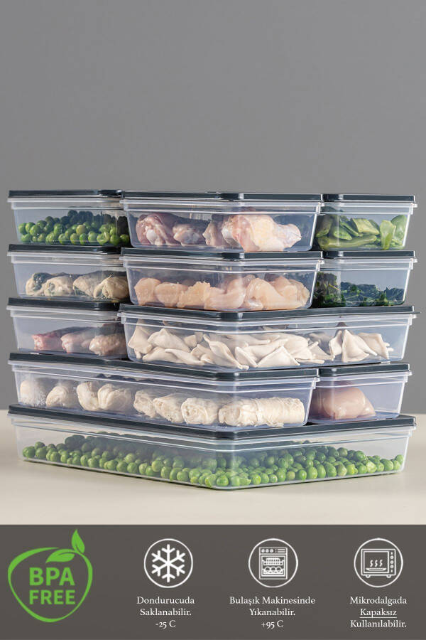 13-Piece Refrigerator Organizer Microwave and Freezer Safe Storage Container 1x2400ml-2x1170-2x1200ml-8x600ml - 3