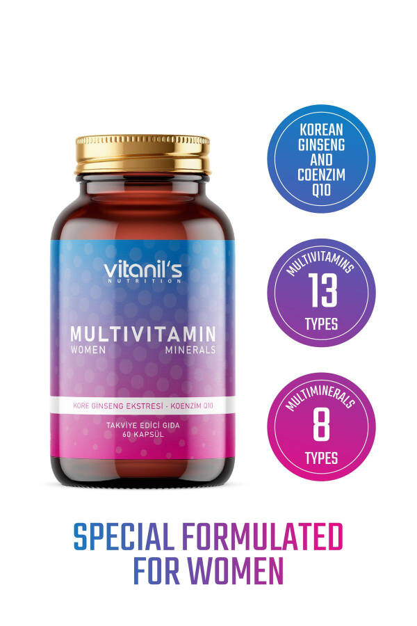 13 Tip Vitamin Mineral Multivitamin Mineraller Kadın 60 Kapsül Kapsül Kore & Koenzim Q10 Ekstresi - 2