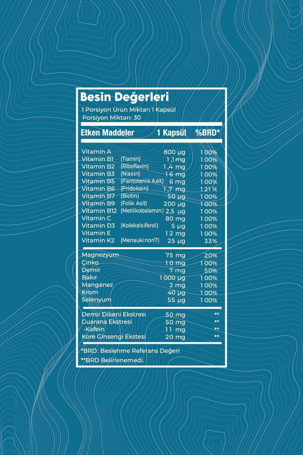 13 Turdagi Vitamin Mineral Multivitamin Minerallar Erkaklar uchun 30 Kapsula Kore Ginsengi & Guarana - 2