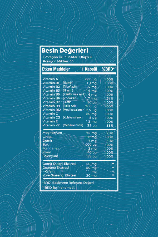 13 Turdagi Vitamin Mineral Multivitamin Minerallar Erkaklar uchun 30 Kapsula Kore Ginsengi & Guarana - 5