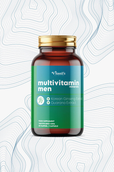 13 Turdagi Vitamin Mineral Multivitamin Minerallar Erkaklar uchun 30 Kapsula Kore Ginsengi & Guarana - 6