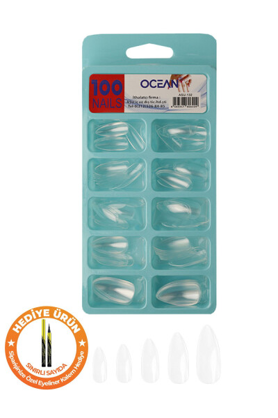 132 - 100 dona bo'lgan bodom shaklidagi sun'iy tirnoqlar qutisi - OCEAN