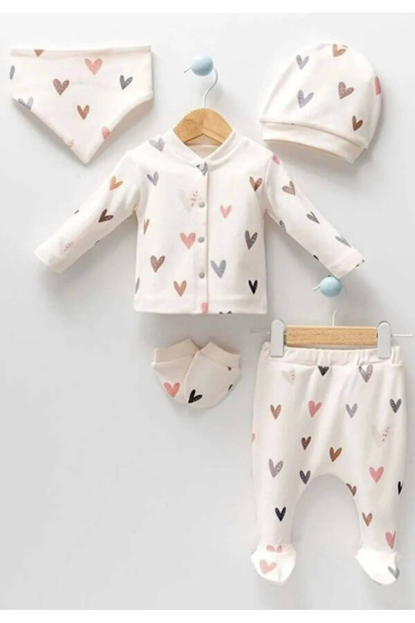 133 Baby Girl Newborn Organic Cream 5-piece Hospital Discharge Set Printed 5 Pieces Organic 168 Beige Knit - 3