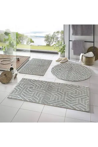 Lüx Armoni Dinarsu Embos 3'lü Banyo Halısı Klozet Takımı -- 50x90--50x60--50x50(YUVARLAK) - Gri 