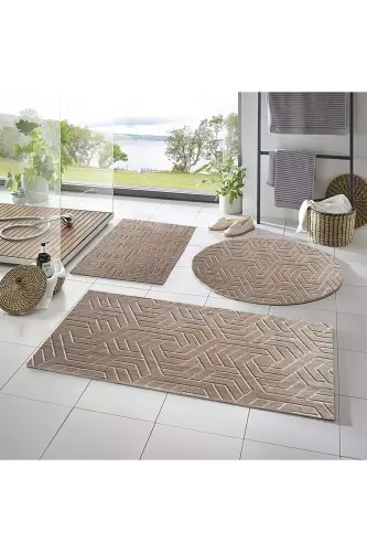 Lüx Armoni Dinarsu Embos 3'lü Banyo Halısı Klozet Takımı -- 50x90--50x60--50x50(YUVARLAK) - Vizon 