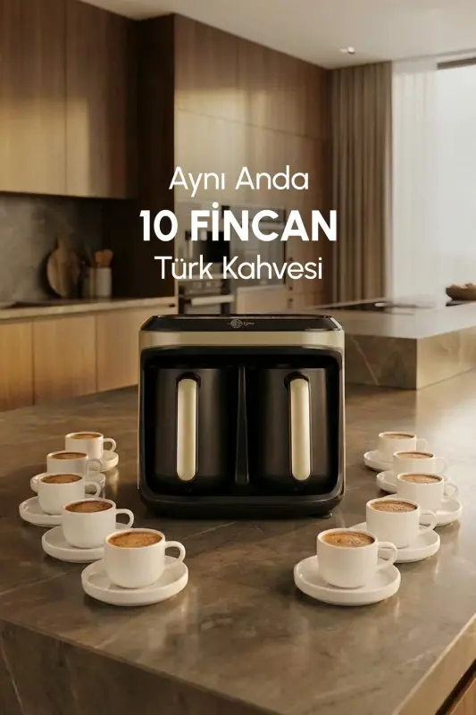 Hatır Hüp Düet 10 Fincan Kapasiteli Bol Köpüklü Aromalı, Közde ve Türk Kahve Makinesi Krem - Krem - 9