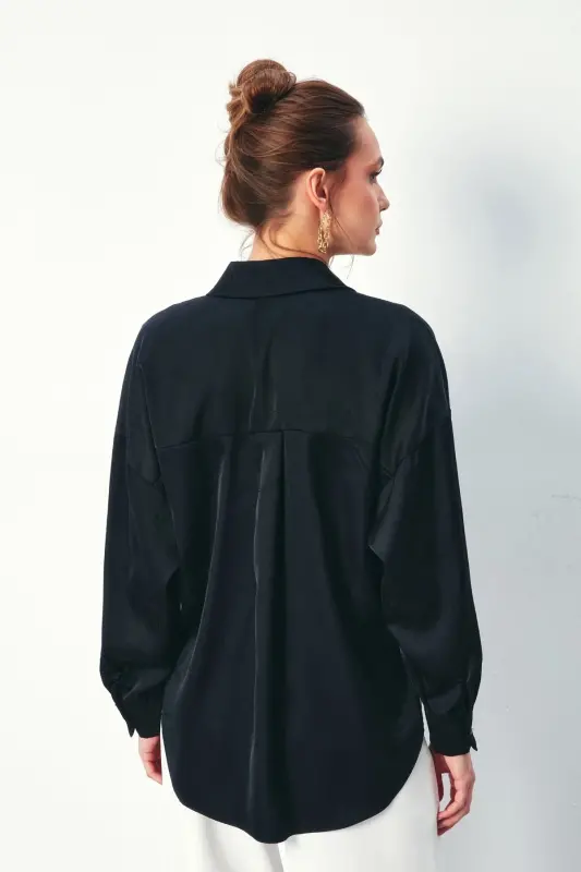 1387-2026 Black Women's Chain Patterned Salash Shirt-BLACK - 6