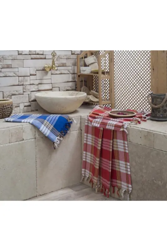 Klasik Hamam Peştemali Ekoseli 80x170 Cm/ Mavi Kareli - MAVİ - 1